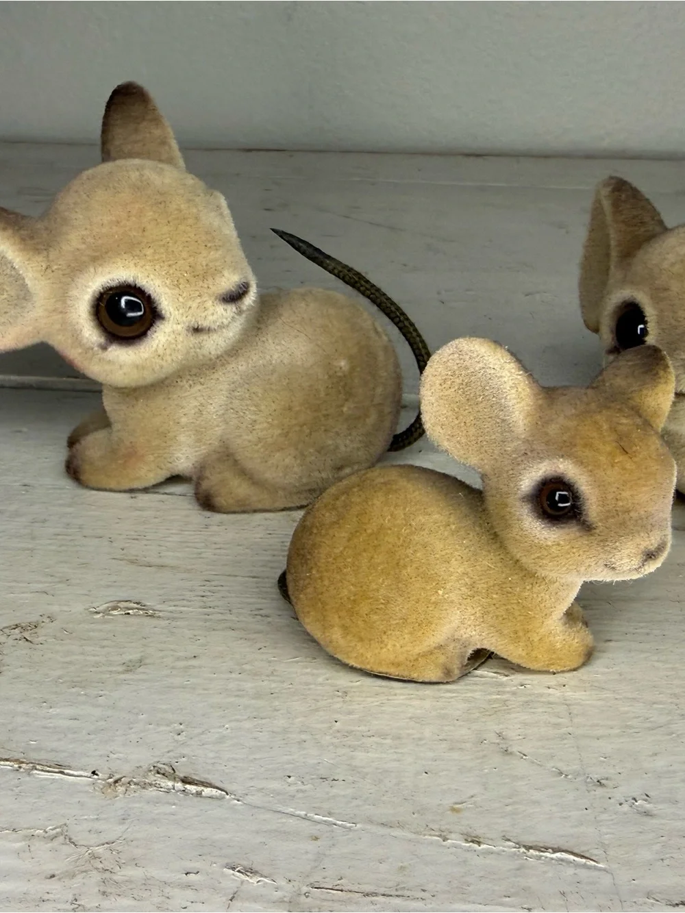 Vintage Rare Patmar Japan Flocked Mice Family, big ears figures, EUC